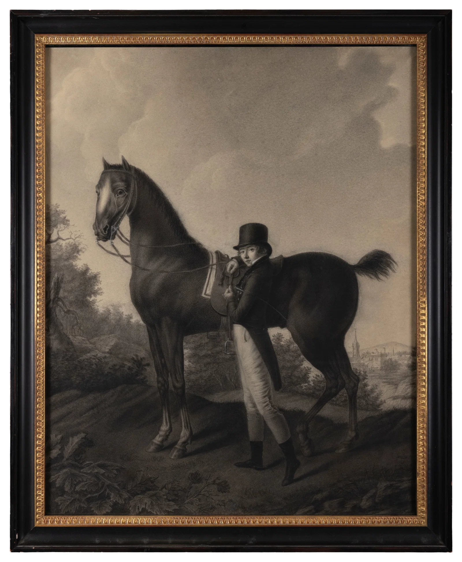 FRENCH SCHOOL, EARLY 19TH CENTURY A Horse and his Young Rider, A Town Beyond Charcoal, heightened