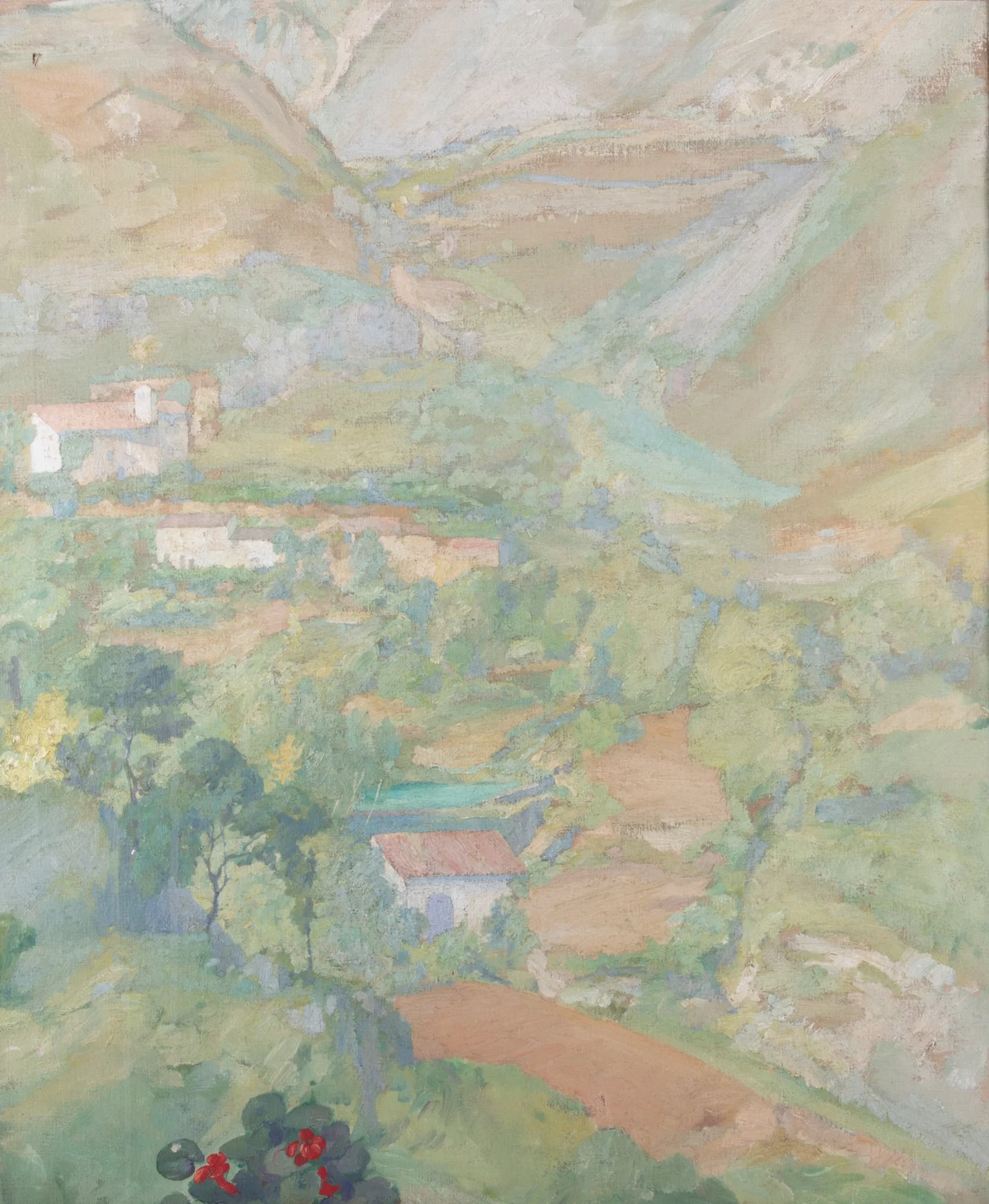 French School Early 20th Century, Hillside Village, oil on canvas