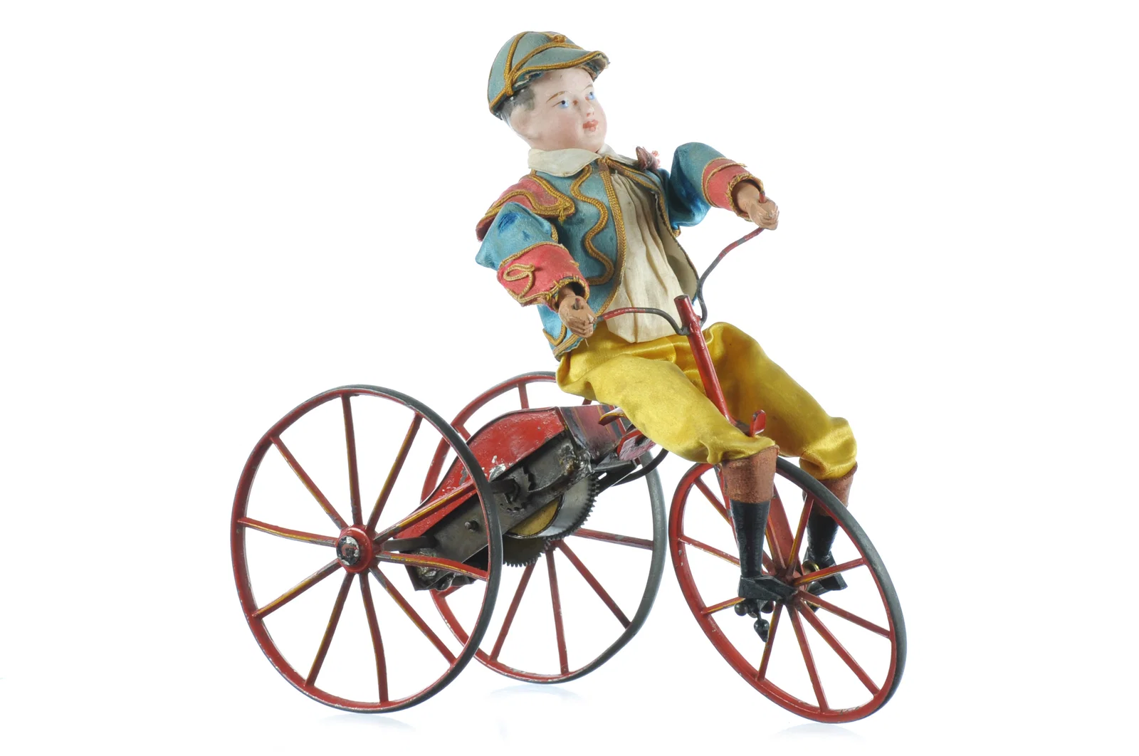 French Vichy ca. 1865 Bisque Head Boy on Tricycle Windup