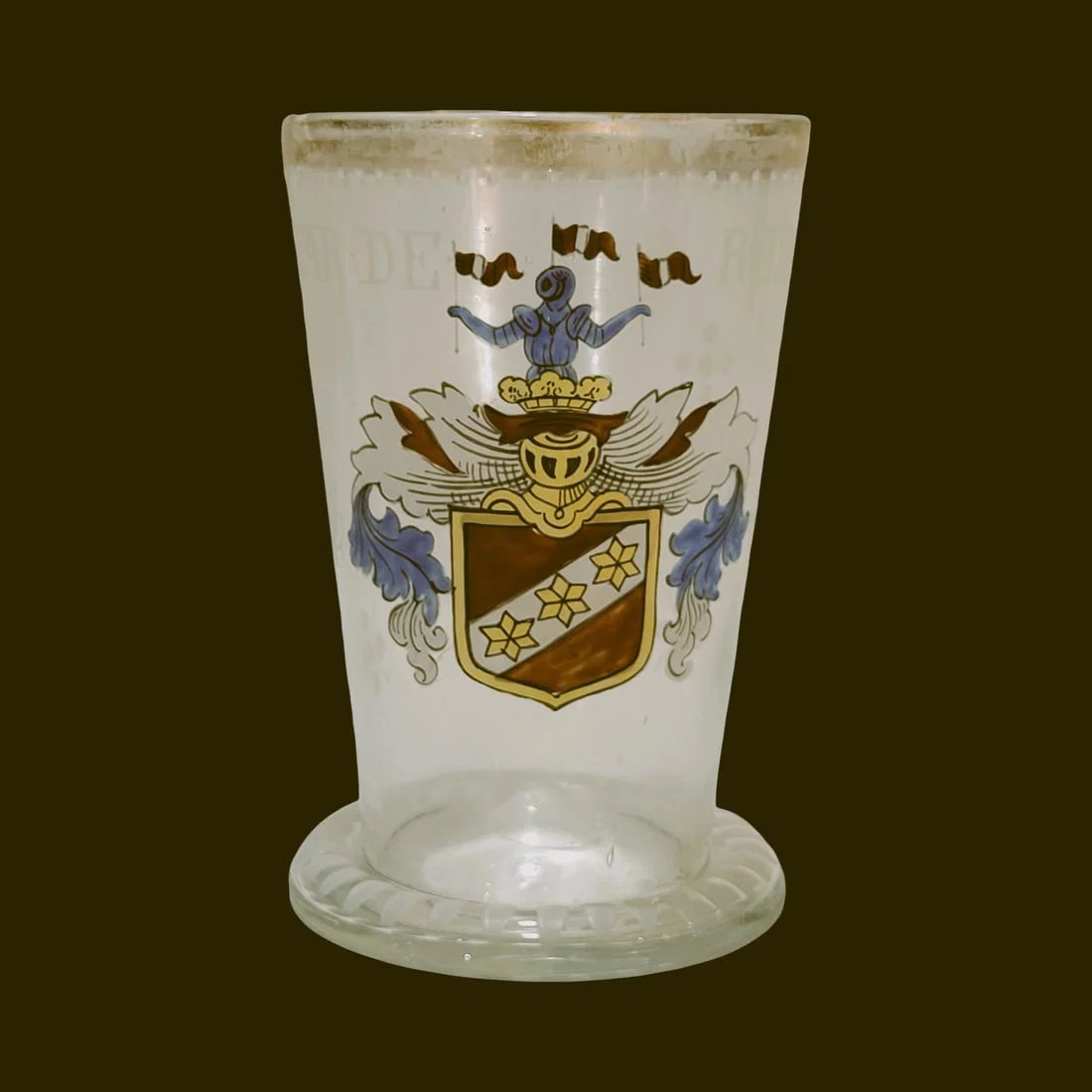 Fritz Heckert Wappenbeaker, Bohemian Glass Beaker, BAR DE REDERN, Dated 1645