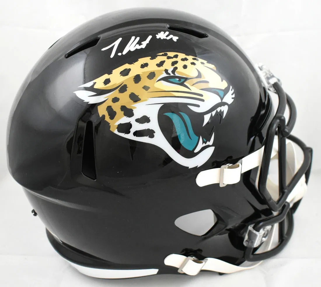 Full Size Jacksonville Jaguars Helmet Signed by Travis Hunter Beckett W Authenticated