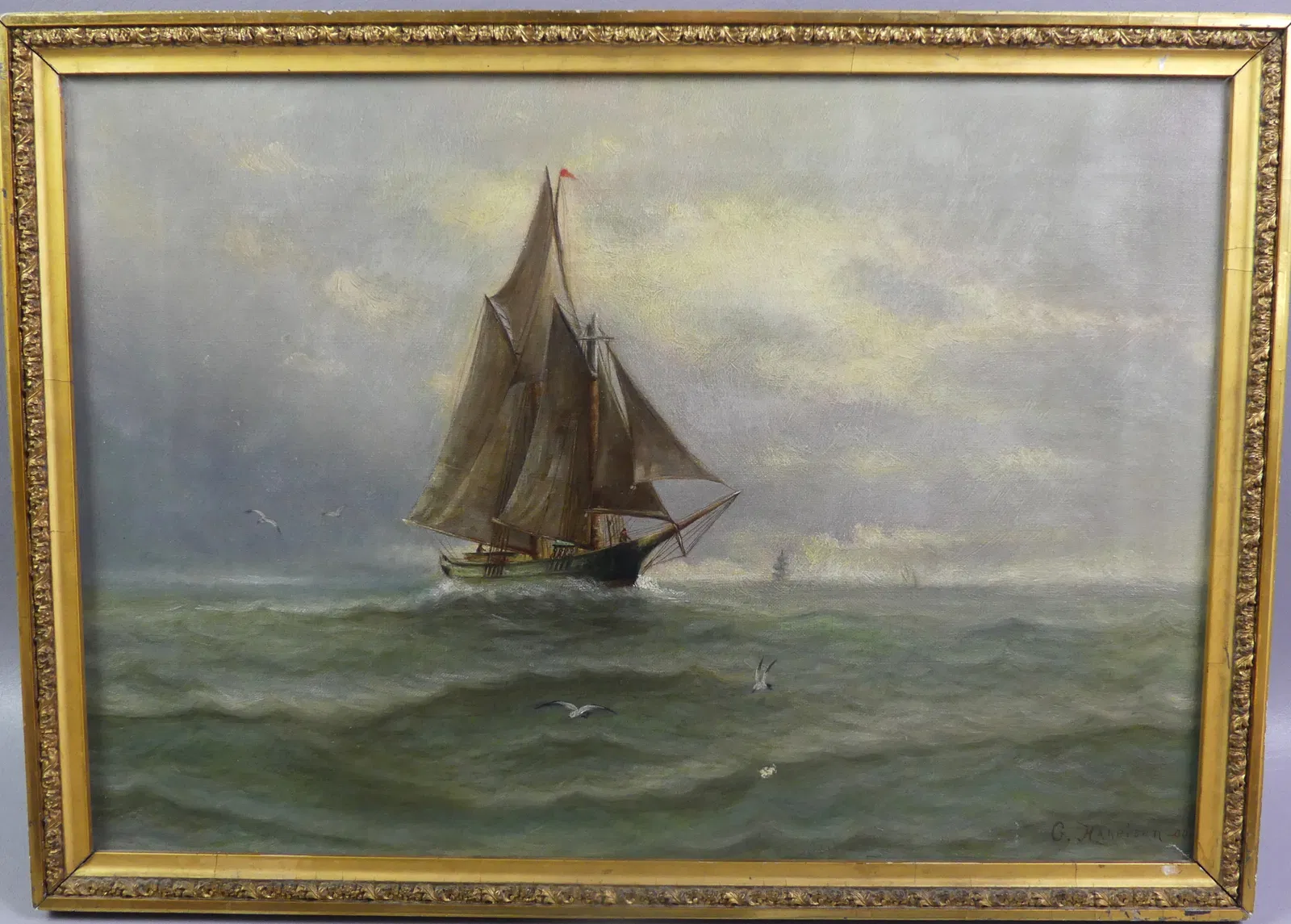 G. HARRISON 1900 PAINTING OF SHIP