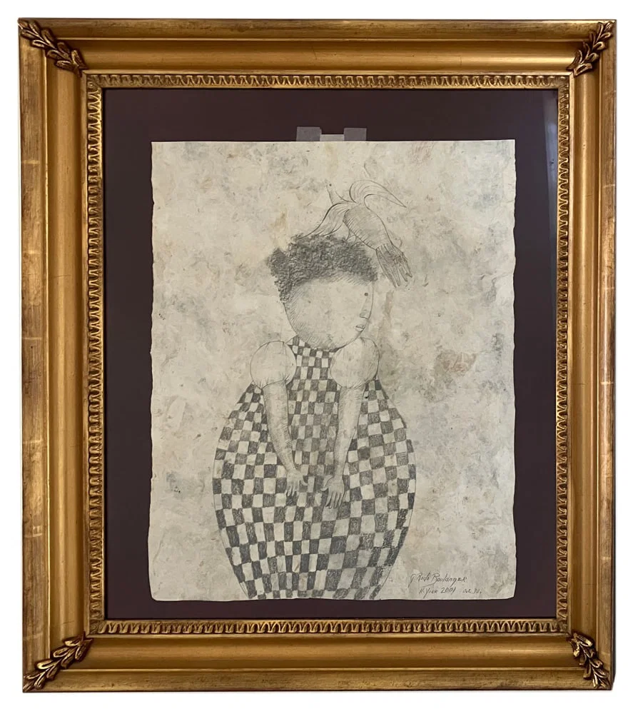 G. Rodo Boulanger, Young Girl with Dove, Pencil Drawing