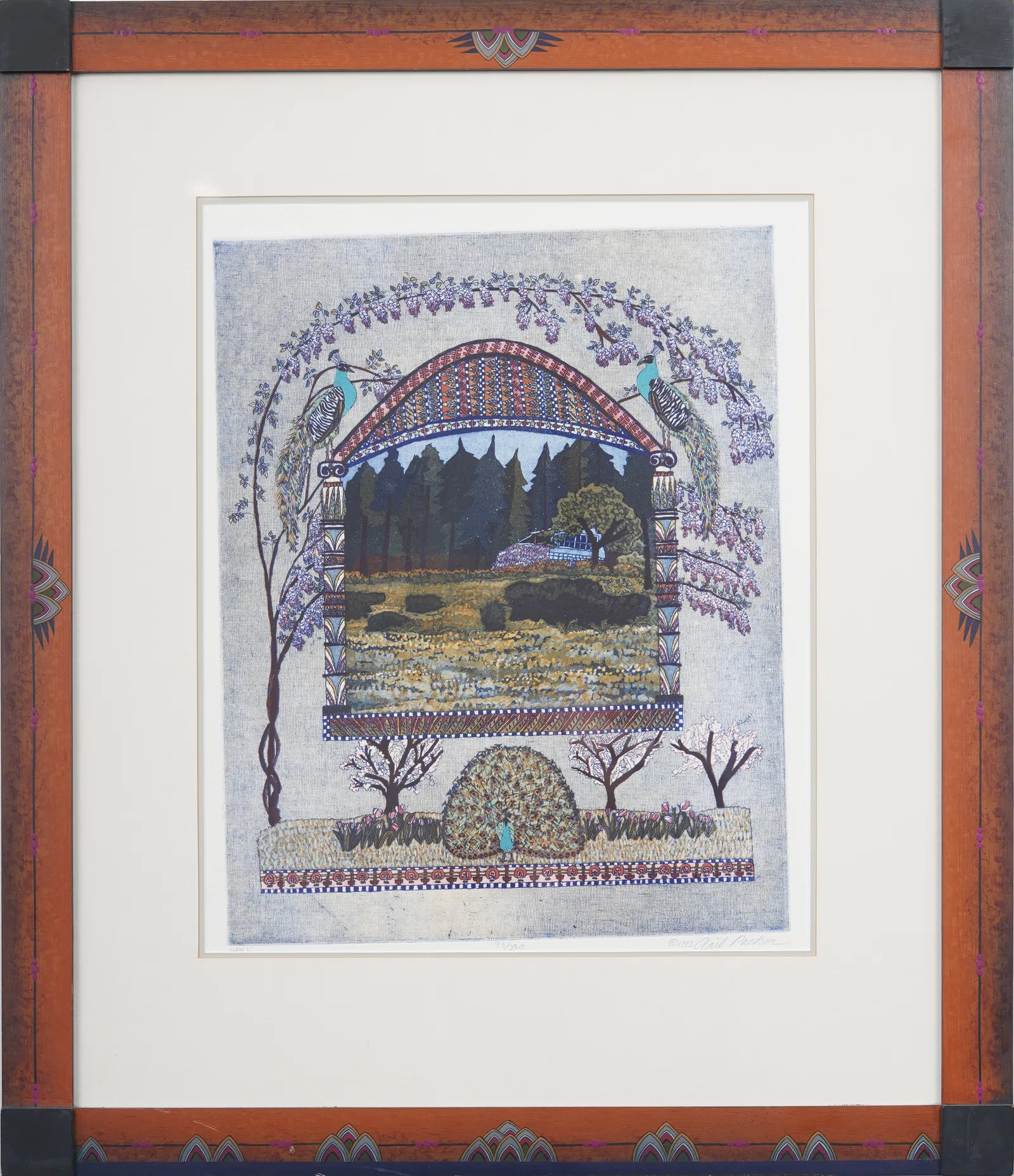 Gail Packer (1945-2008) Original American Aquatint Etching "April" One-of-a-Kind Painted Frame