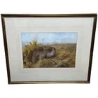 GAME BIRDS GREY PARTRIDGES NEW FOREST MOOR WATERCOLOUR PAINTING