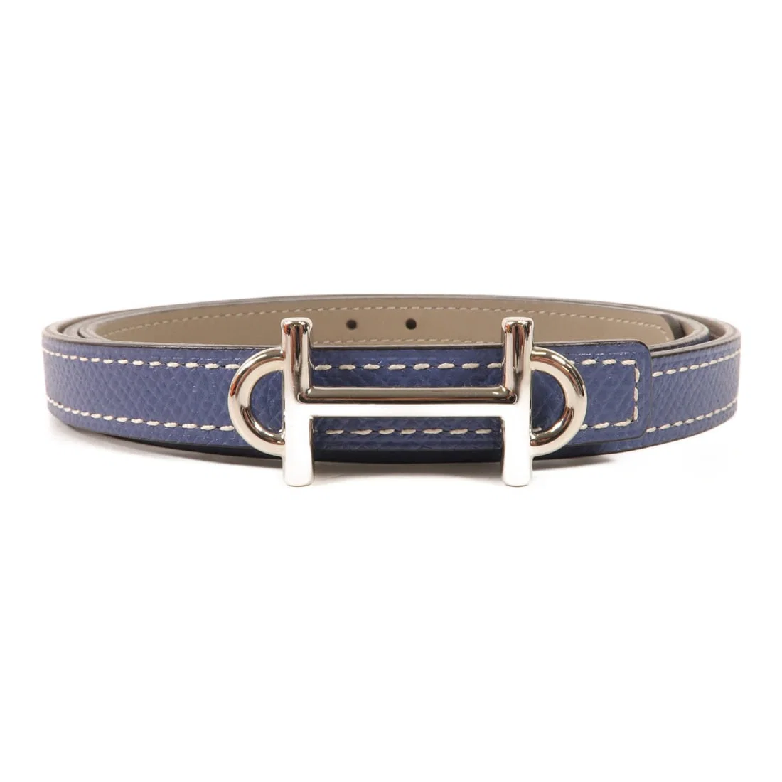 Gamma 90cm Blue Calfskin Belt by Hermes with Palladium Hardware