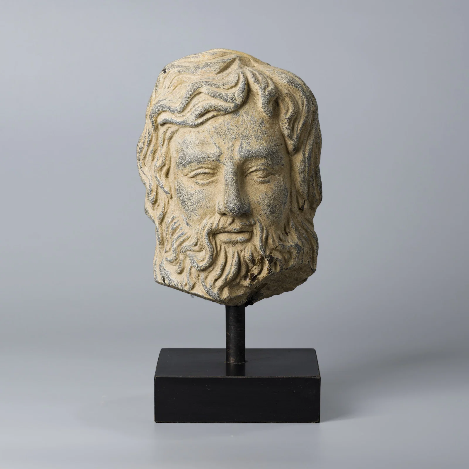 Gandhara Indo-Greek Schist Stone Bearded Statue Head