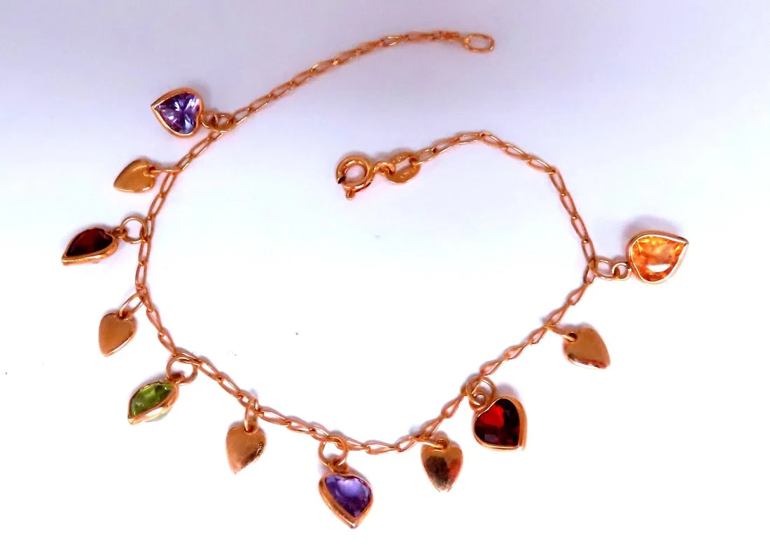 Garnet Amethyst Citrine Heart Dangle Bracelet 14kt 12461**