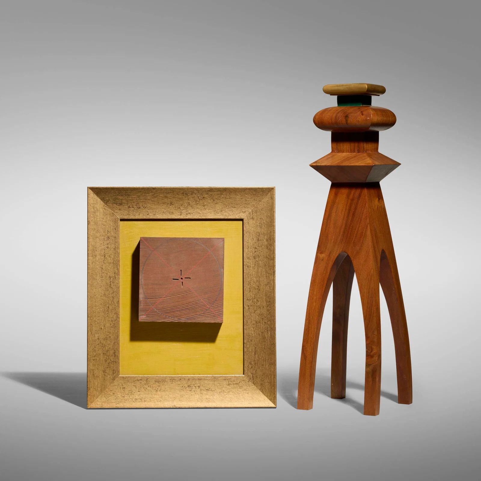 Garry Knox Bennett, Candlestick; Framed wood-turning block (two works)