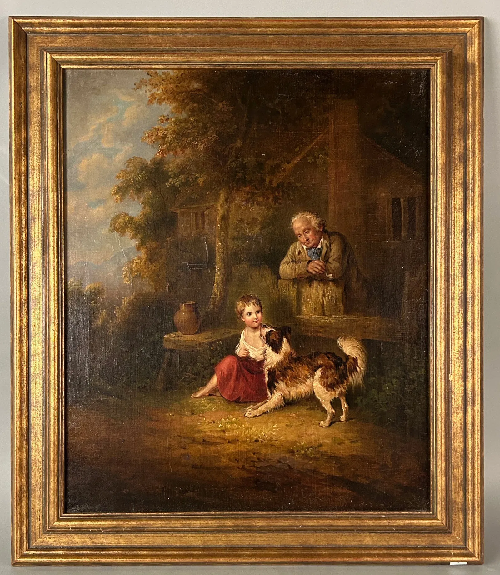 Genre Scene with Child and Dog, oil on canvas.