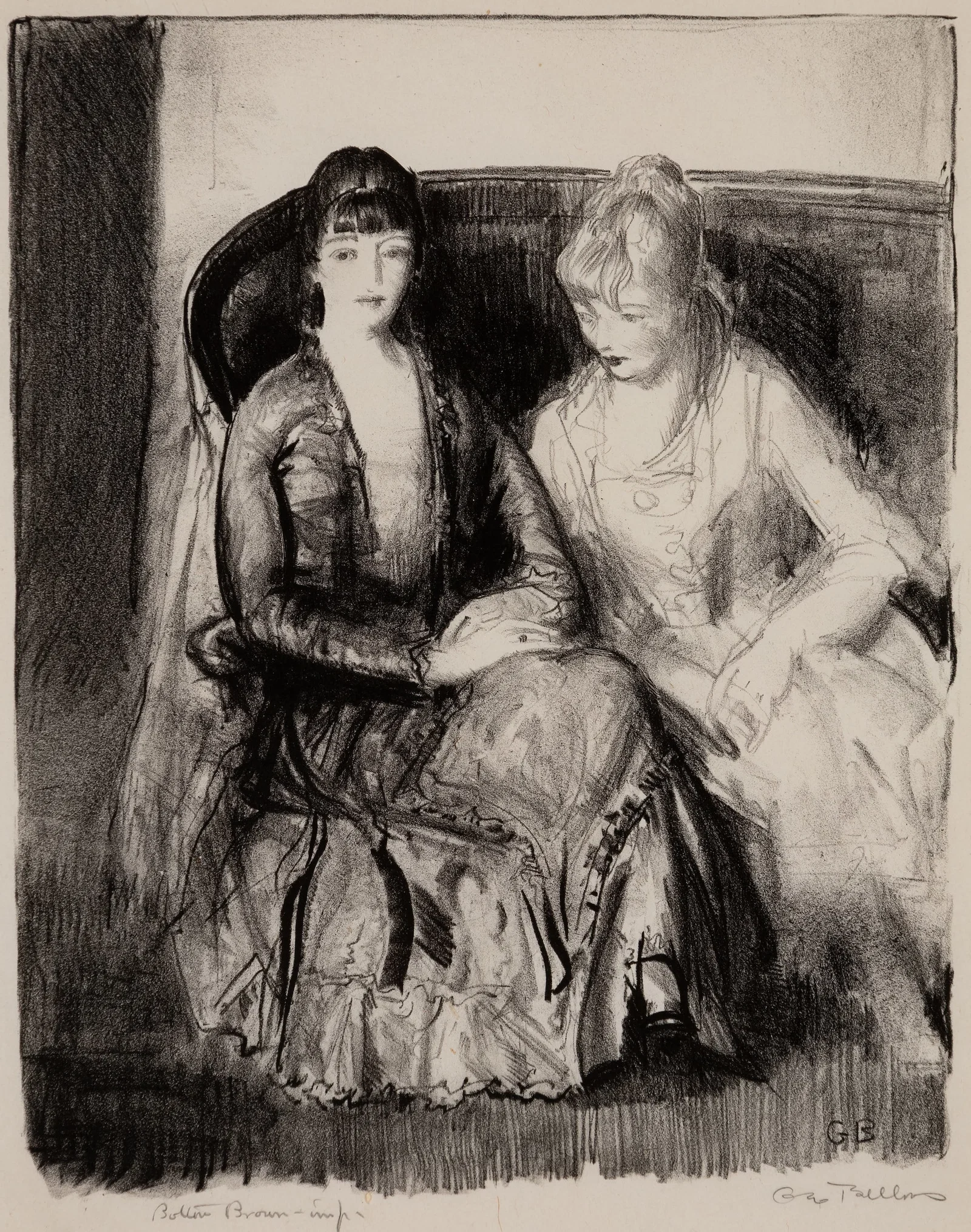 George Bellows (Am. 1882-1925), Emma and Marjorie on a Sofa, 1921, Lithograph, framed under glass