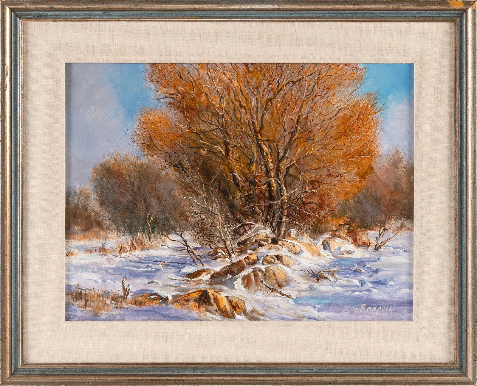 GEORGE C. BENEDICT (New York, 1927-2010), Winter swamp., Oil on panel, 12" x 16". Framed 16.75" x