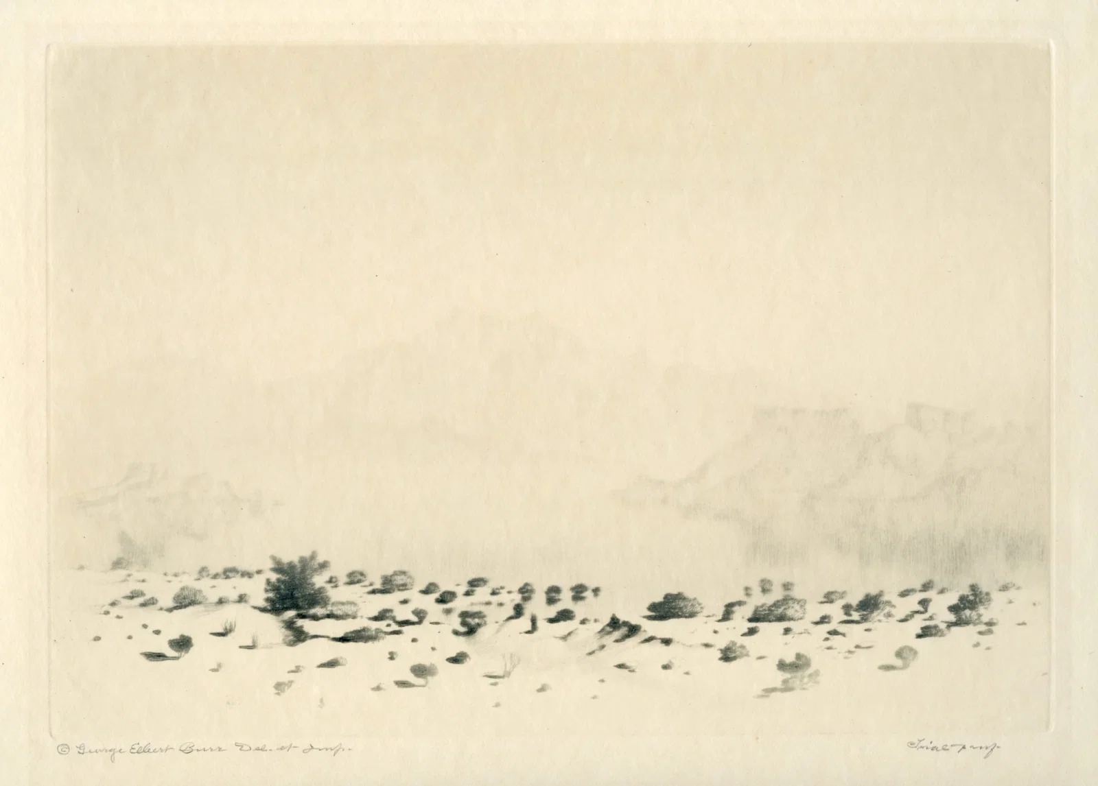 George Elbert Burr "A Mirage" signed etching / drypoint, trial proof