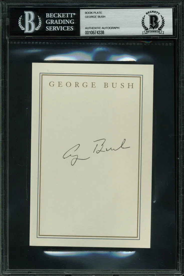 George H.W. Bush Signed 4x6 Book Plate With BAS Authentication Slab
