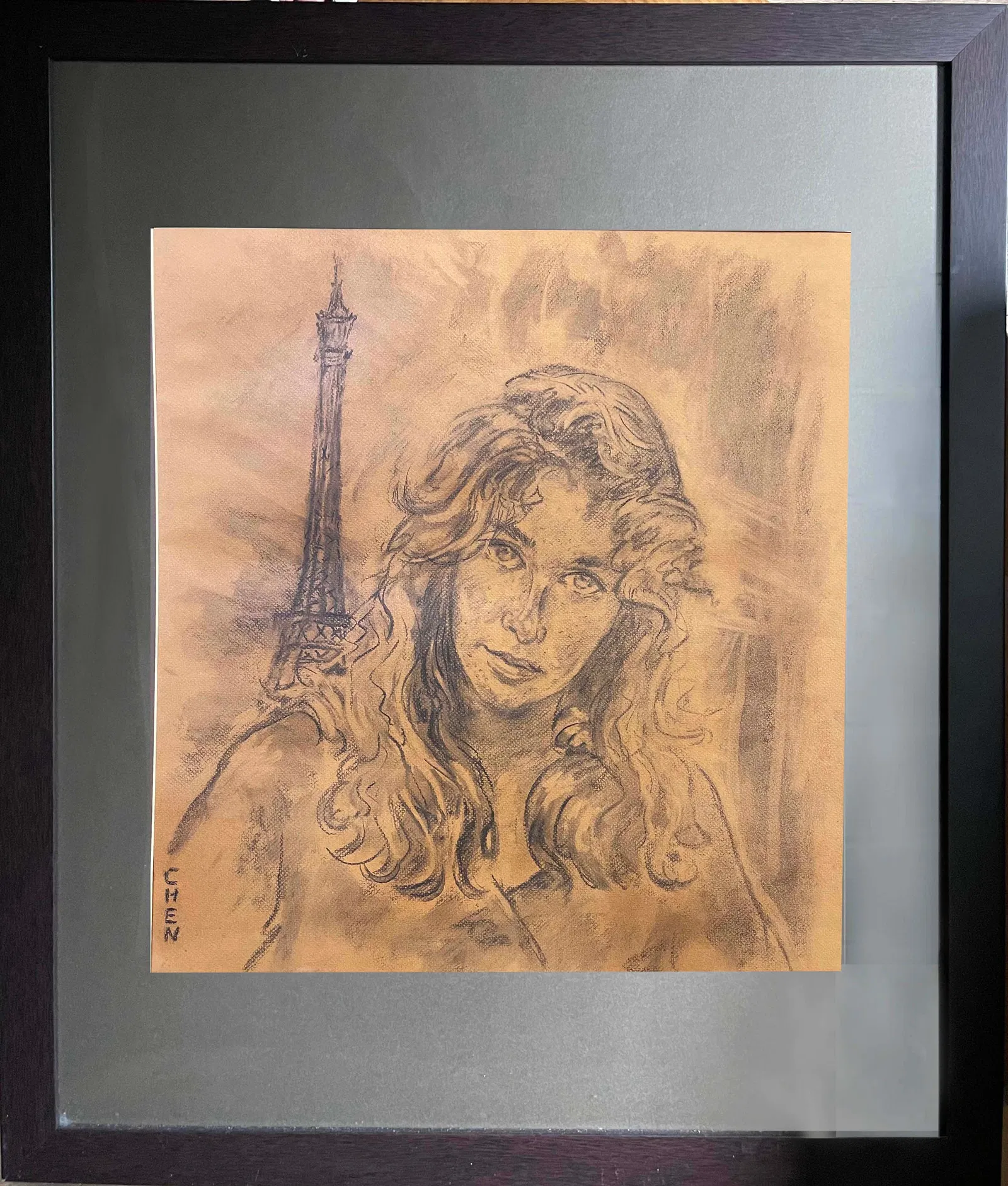 Georgette Chen Girl in Paris Charcoal drawing on Paper
