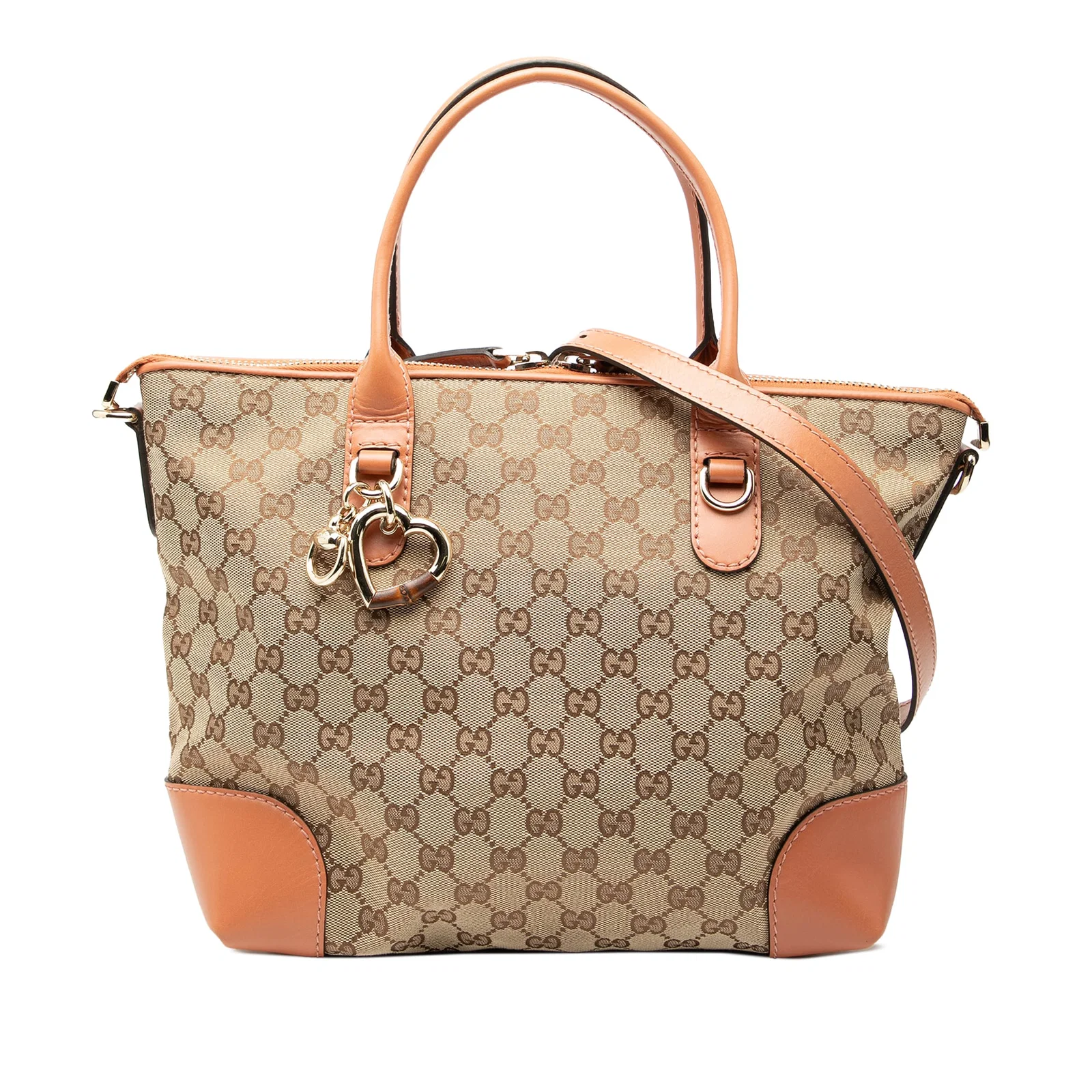 GG Canvas Heart Bit Beige Satchel with Leather Trim by Gucci