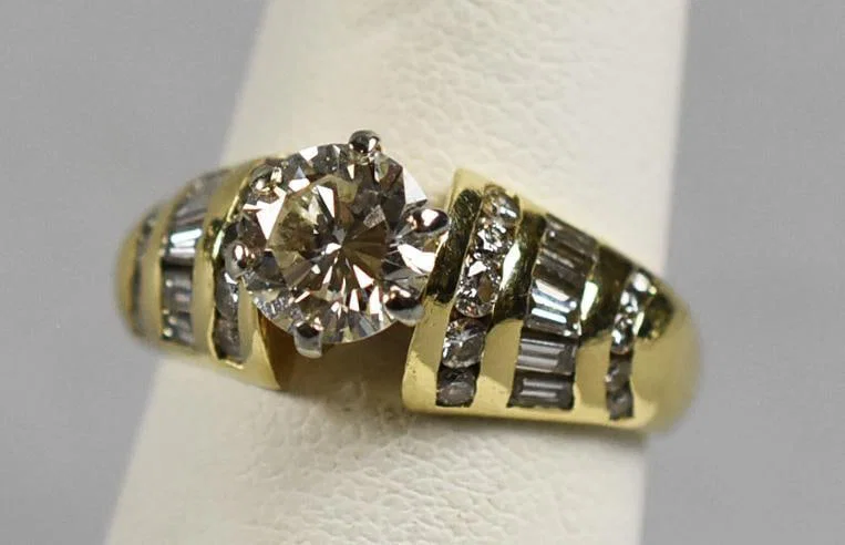 GIA 1.08ct VS1 / 2+cttw 14k YG Ring