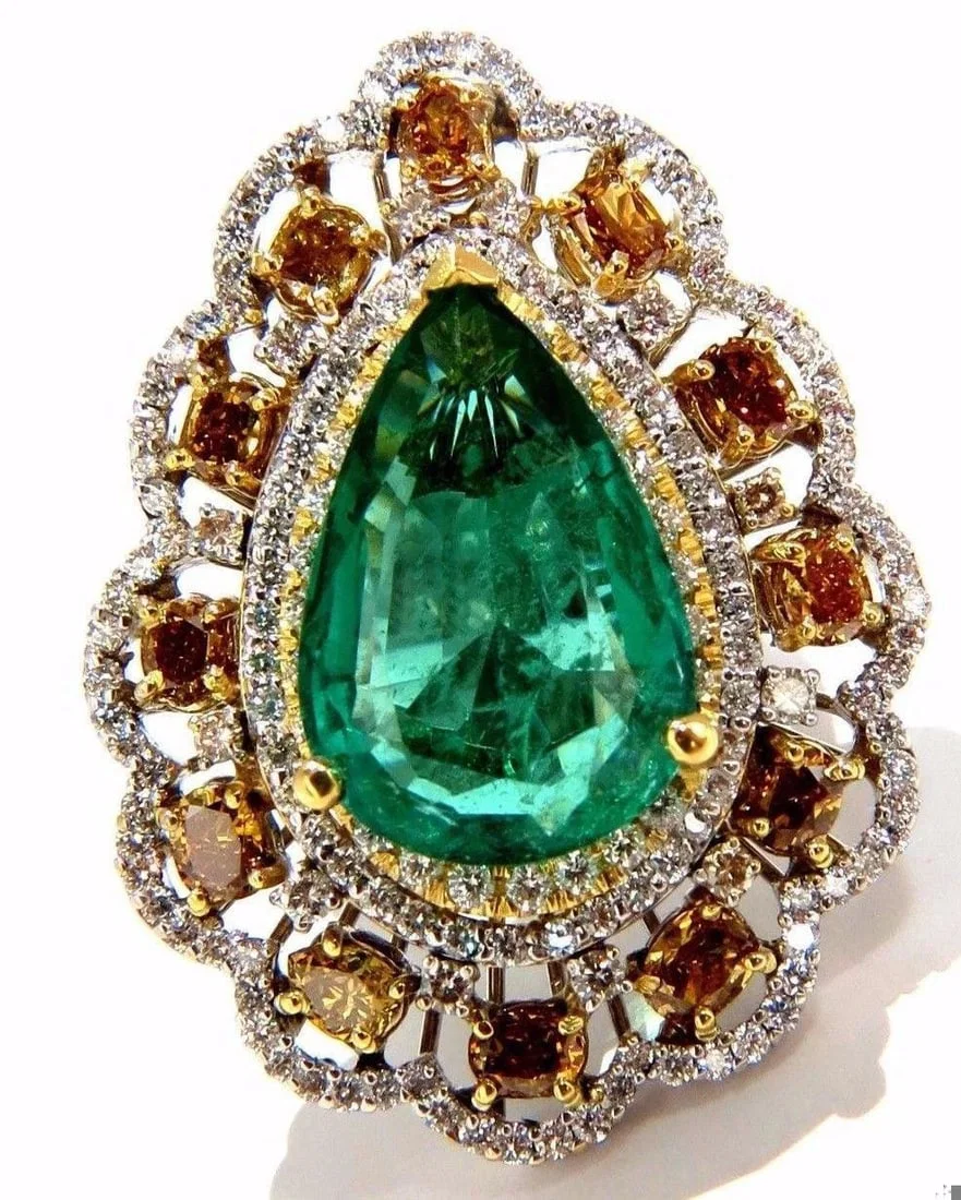GIA 12.77CT NATURAL EMERALD DIAMONDS RING 18KT VIVID GREEN 10345**