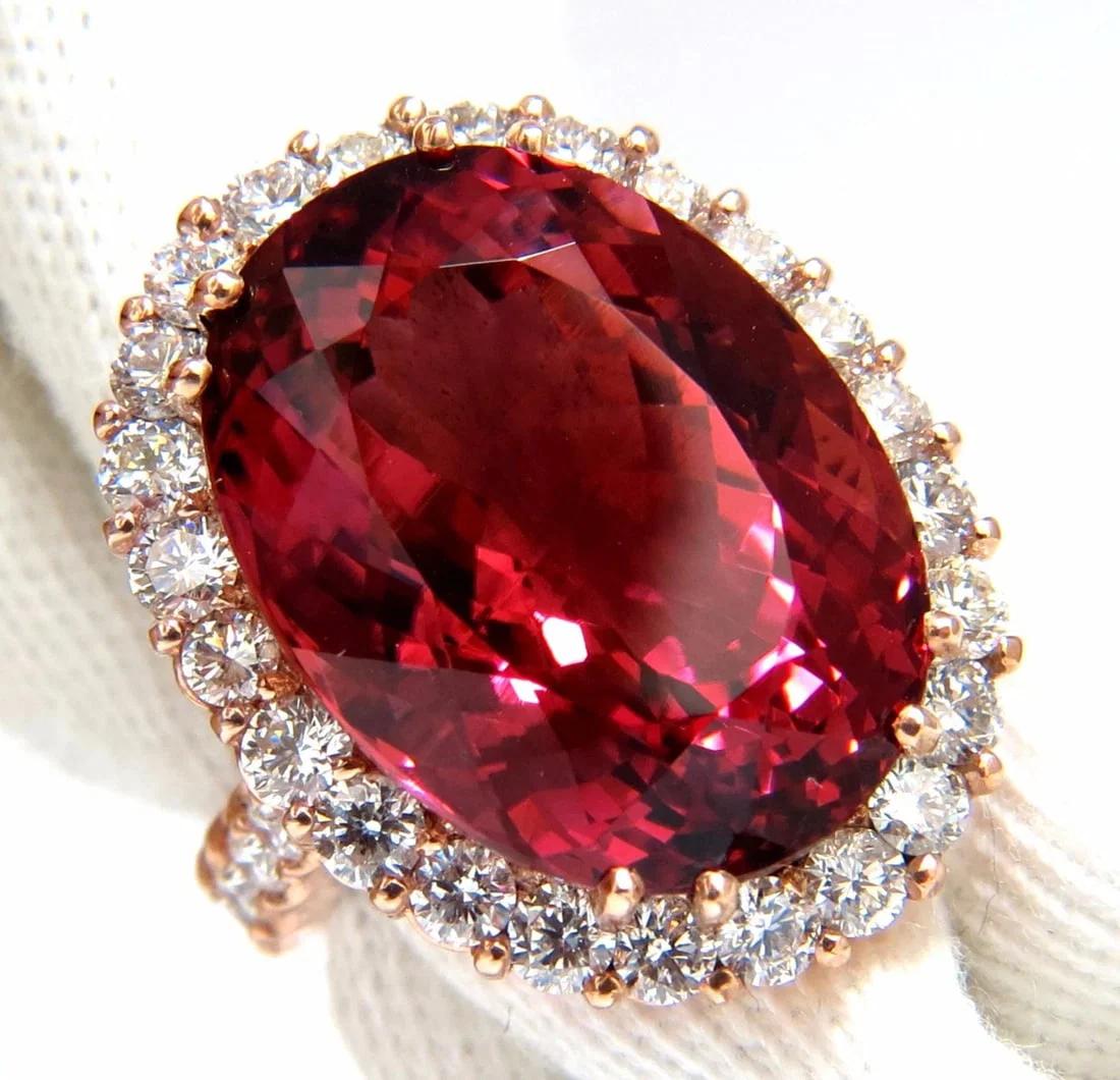 GIA Certified 24.13ct natural red tourmaline 3.00ct diamonds ring 18kt*v
