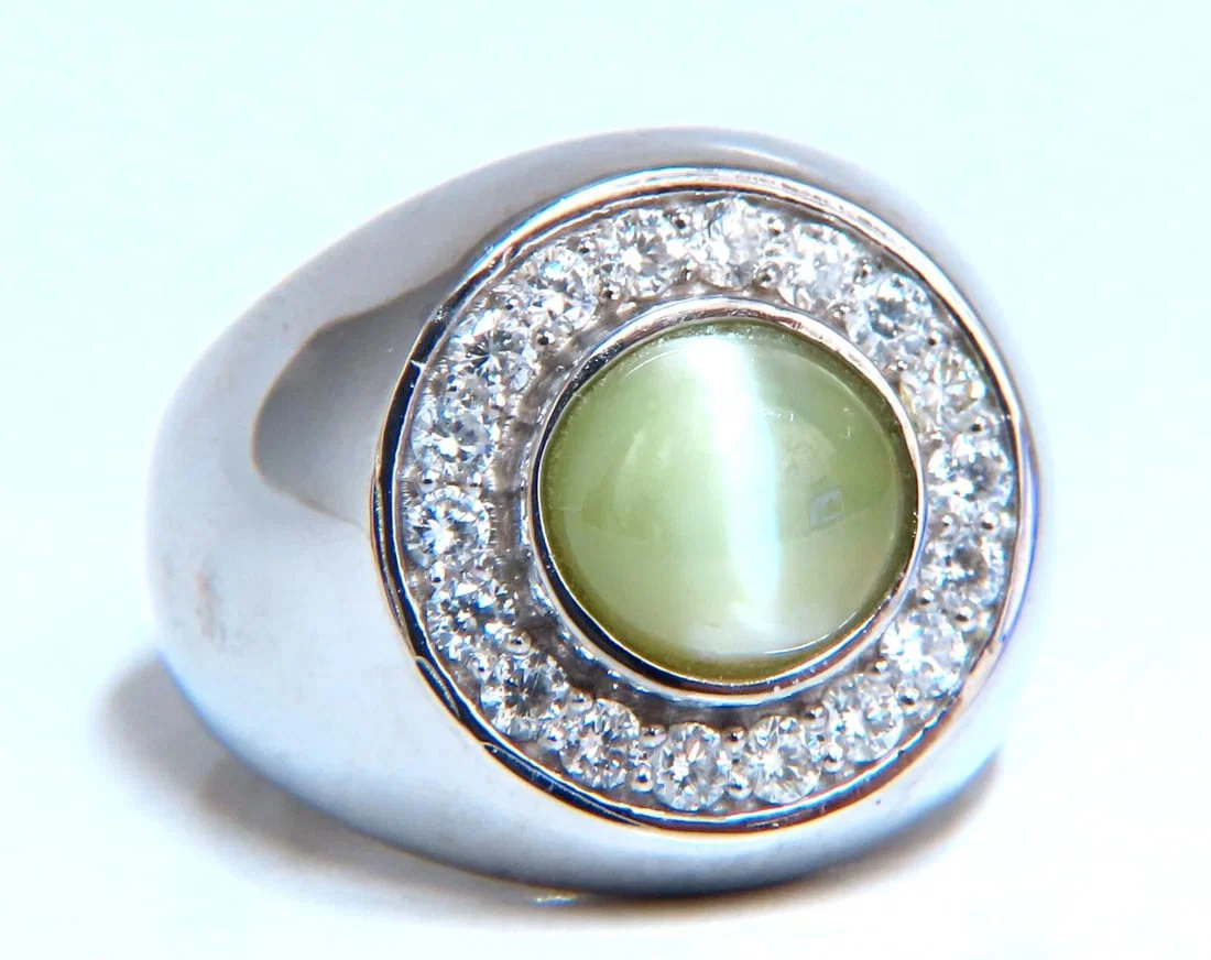 GIA Certified 4.78ct Natural Chrysoberyl Cats Eye Diamond Signet Ring 14kt**