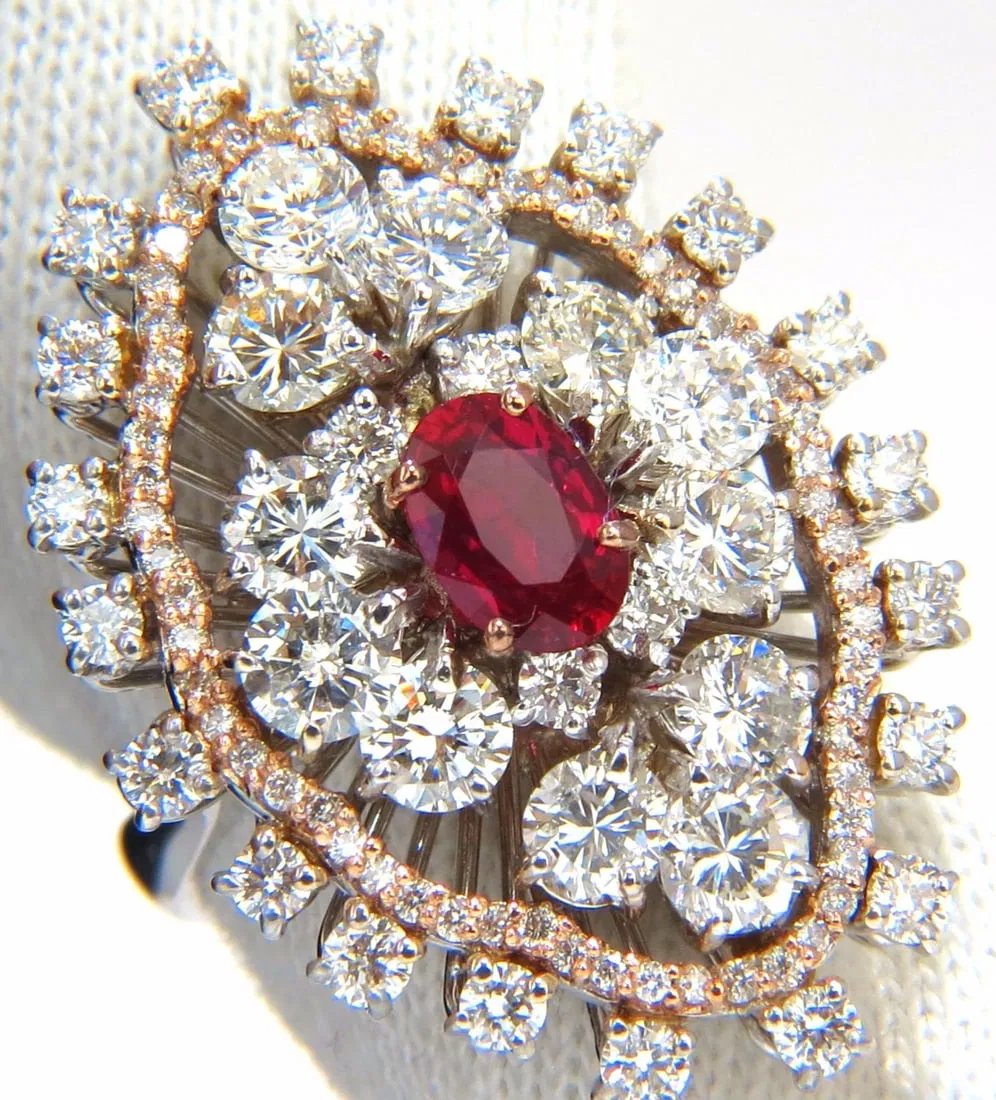 GIA Certified 6.01ct natural no heat supreme ruby diamonds cluster ring 18kt+
