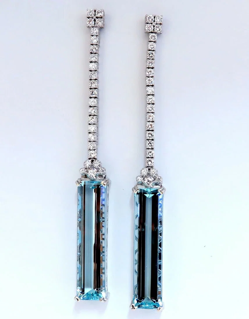GIA Certified 62.22ct Natural Aquamarine Diamonds Earrings 18Kt Platinum**