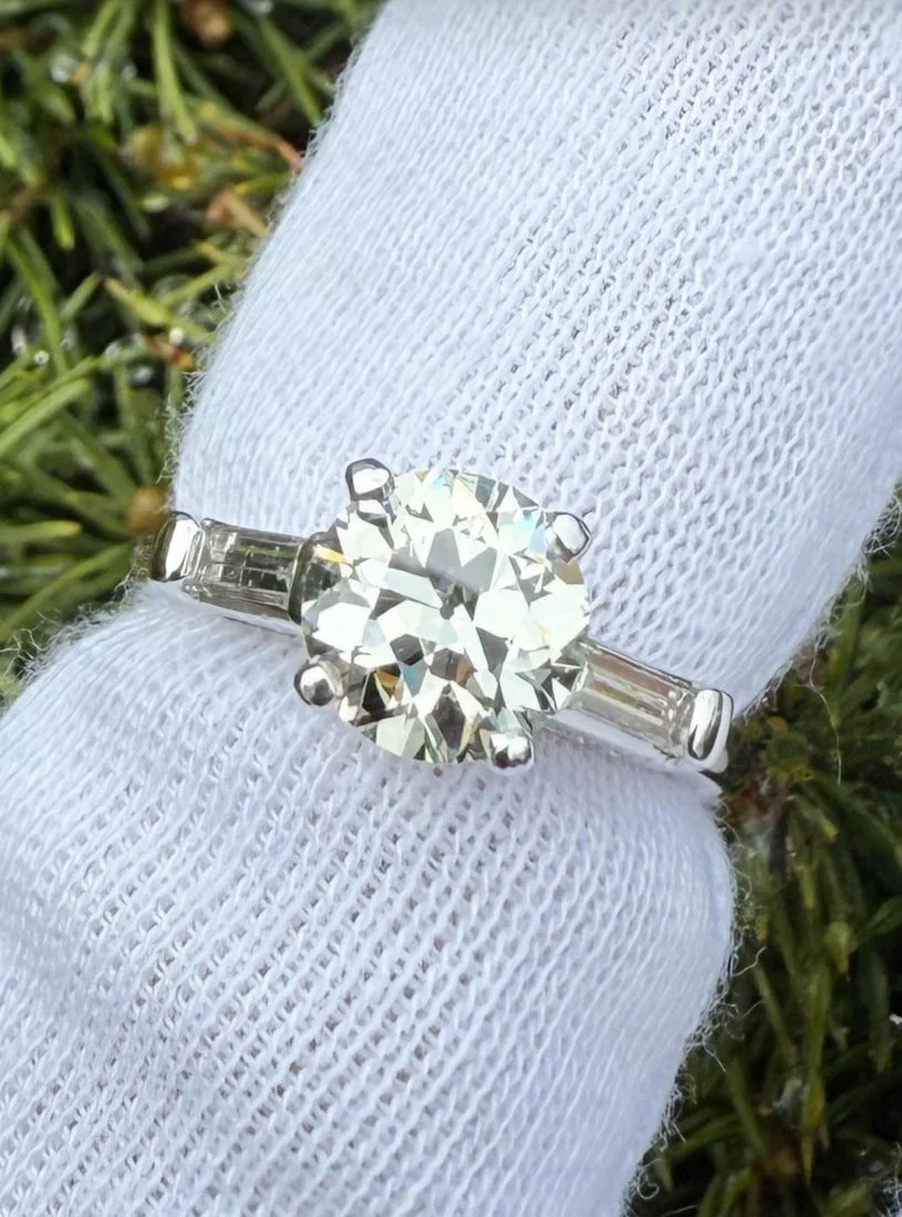 GIA Certified Platinum Ring with Old European and Baguette Diamonds 2.07ctw