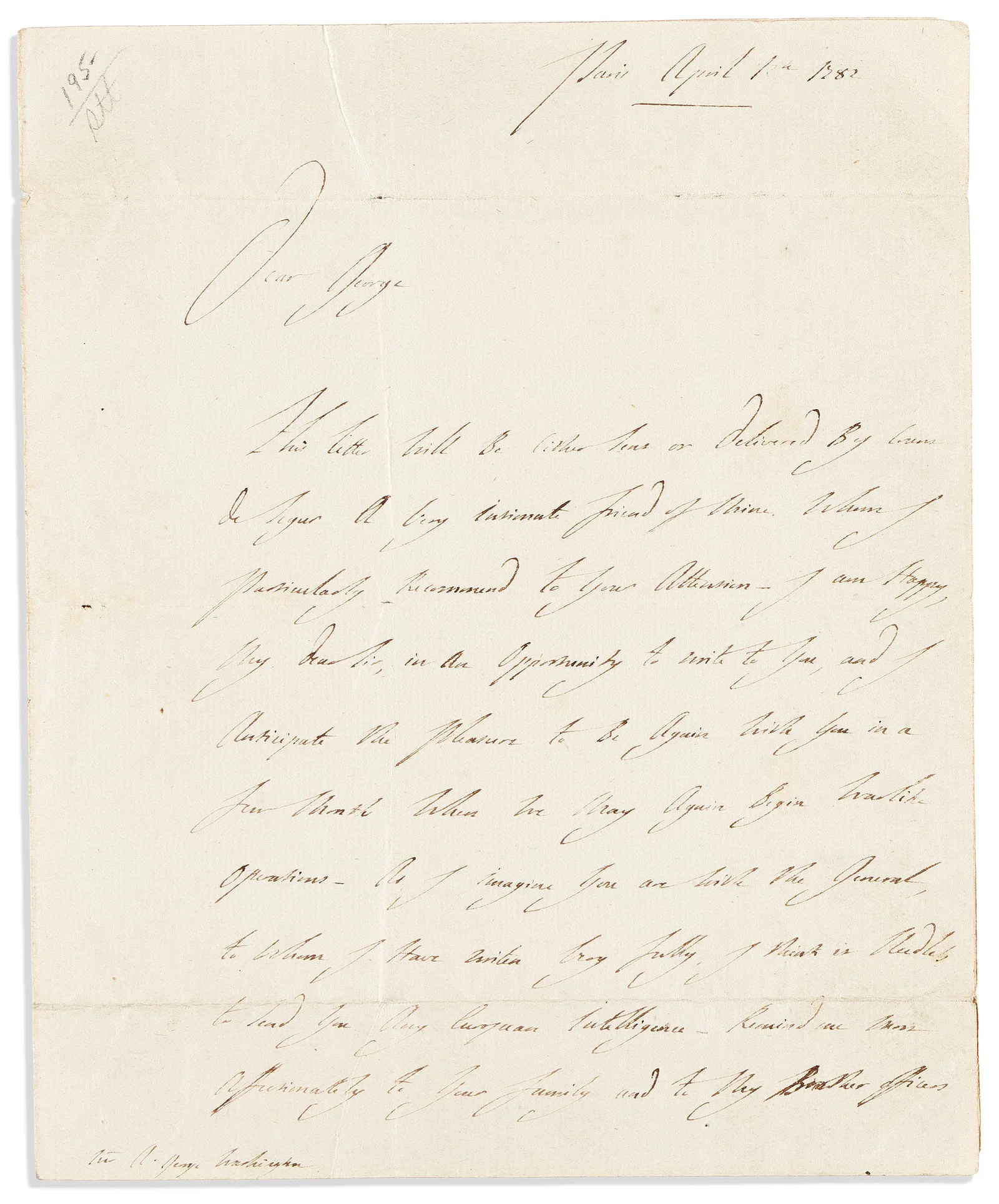 Gilbert du Motier Lafayette; Marquis. Autograph Letter Signed, "Lafayette," to George Augustine