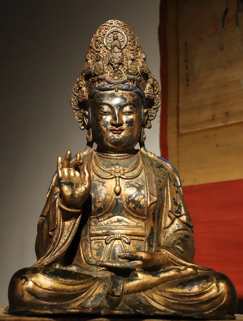 GILDED BRONZE OF THE QING DYNASTY. STATUE OF GUANYIN BODHISATTVA