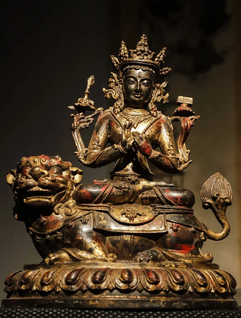 GILDED BRONZE STATUE OF MANJUSRI BODHISATTVA FROM THE MING DYNASTY