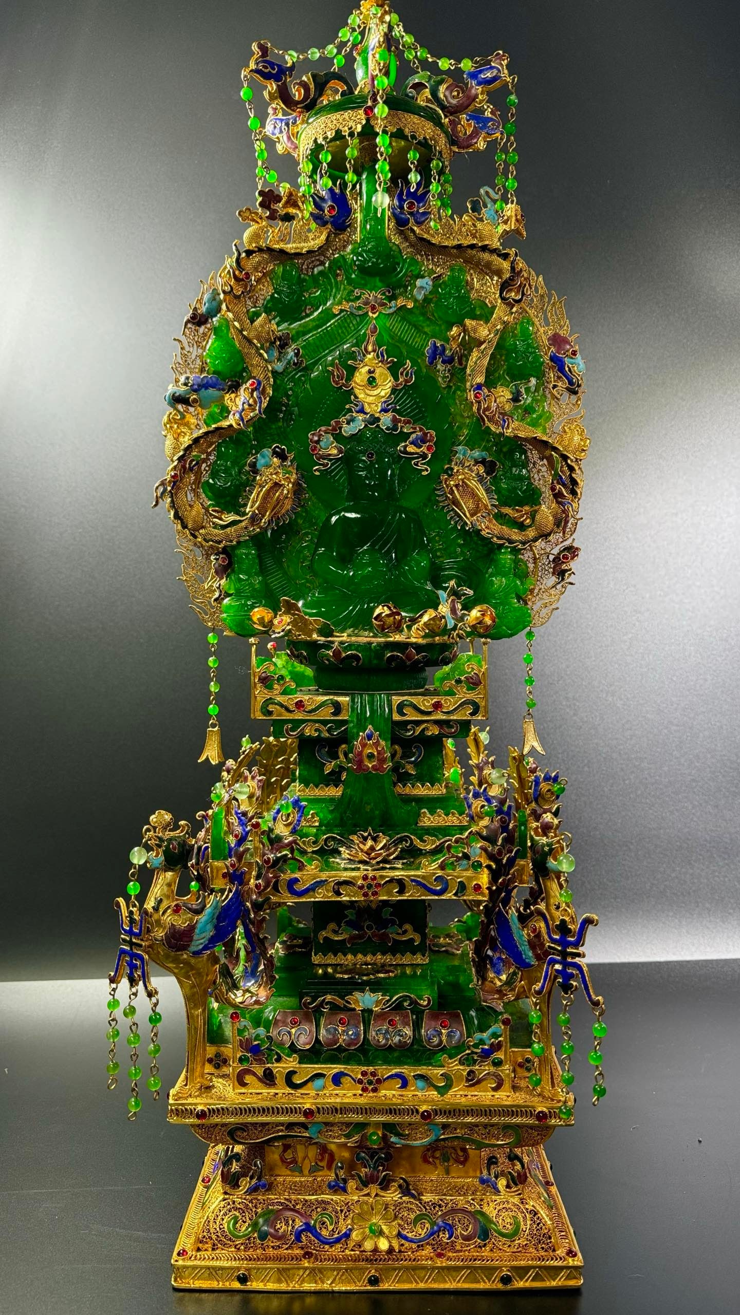 Gilded Filigree Inlaid with Jadeite Statue of Sakyamuni Buddha