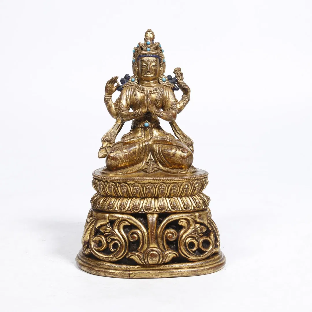 GILT BRONZE AVALOKITESHVARA STATUE INLAID WITH GEMSTONES