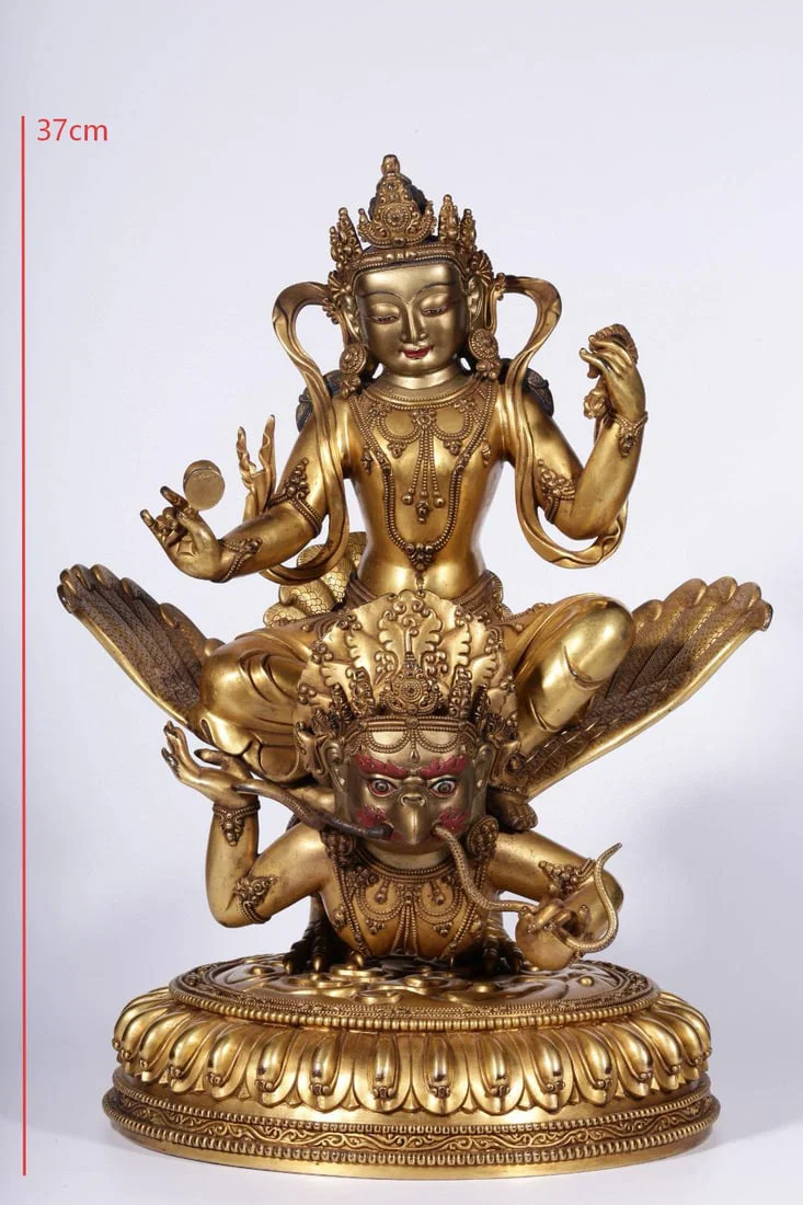 Gilt Bronze Garuda and GuanYin Figure