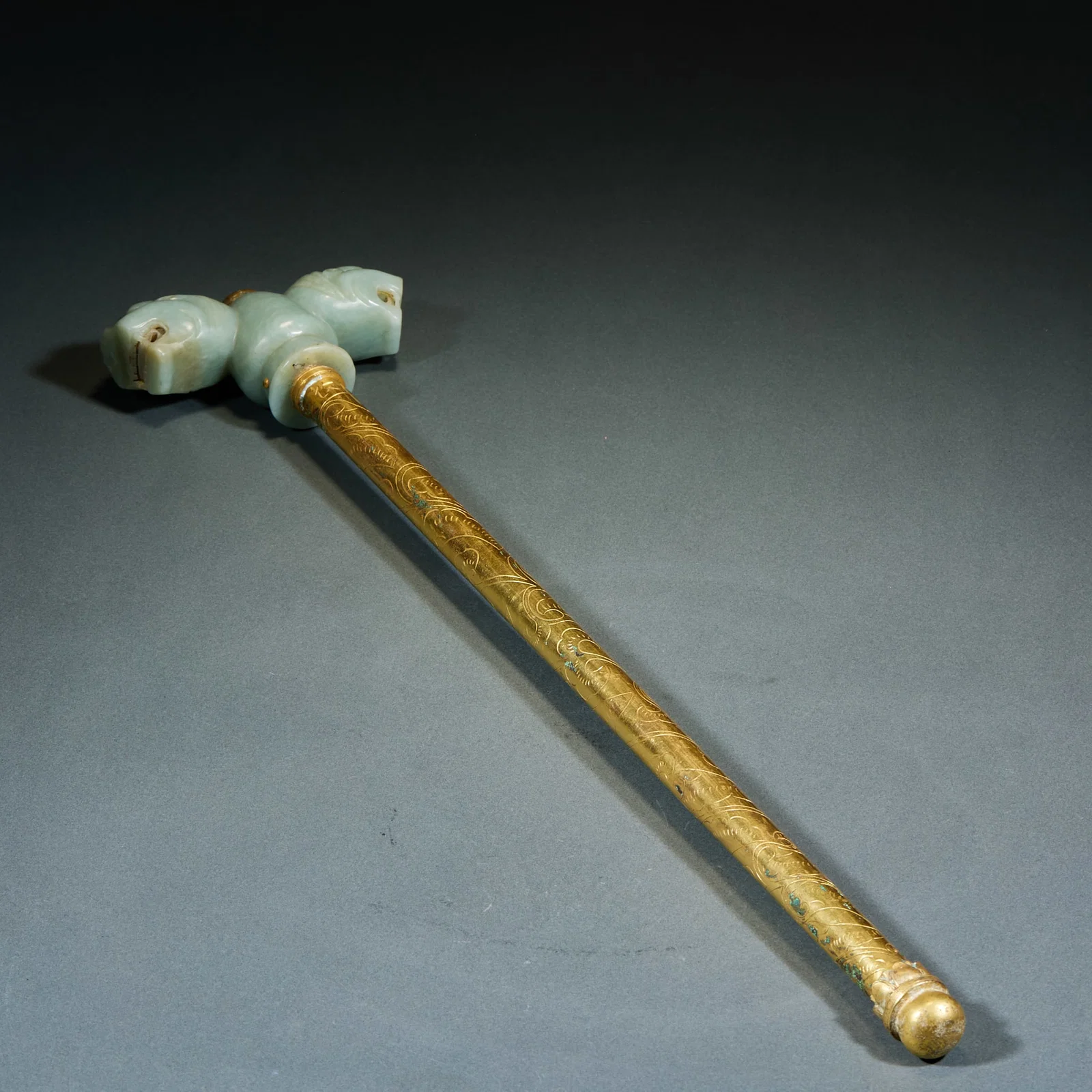 Gilt Bronze Scepter Inlaid with Hetian Jade