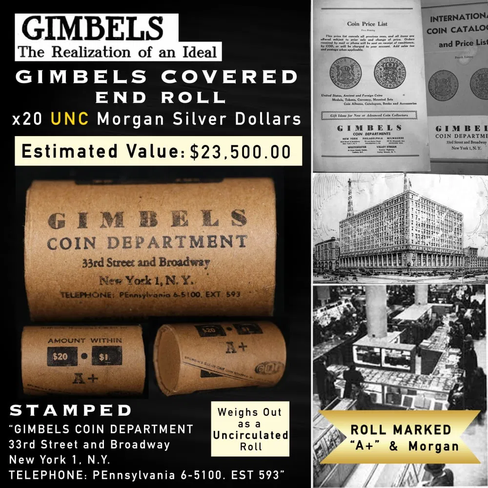 GIMBLES 20 Coin Morgan Roll All UNC A+ Quality