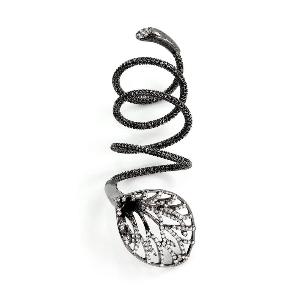 Giova Diamonds 18k Black Gold Long Flower Wrap Ring GF 750 Italy