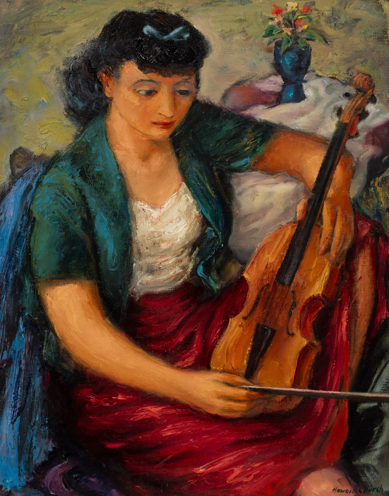 Girl with Violin, Painting by Howard Church.