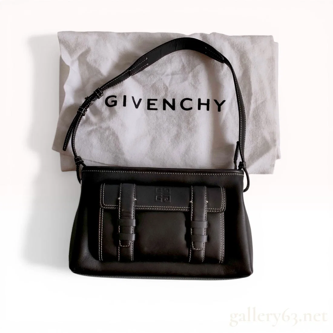 Givenchy Dark Brown Leather Shoulder Bag with Contrast Stitching
