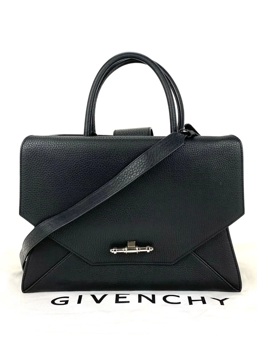 Givenchy Obsedia Medium Flap Black Calfskin Satchel with Dust Bag