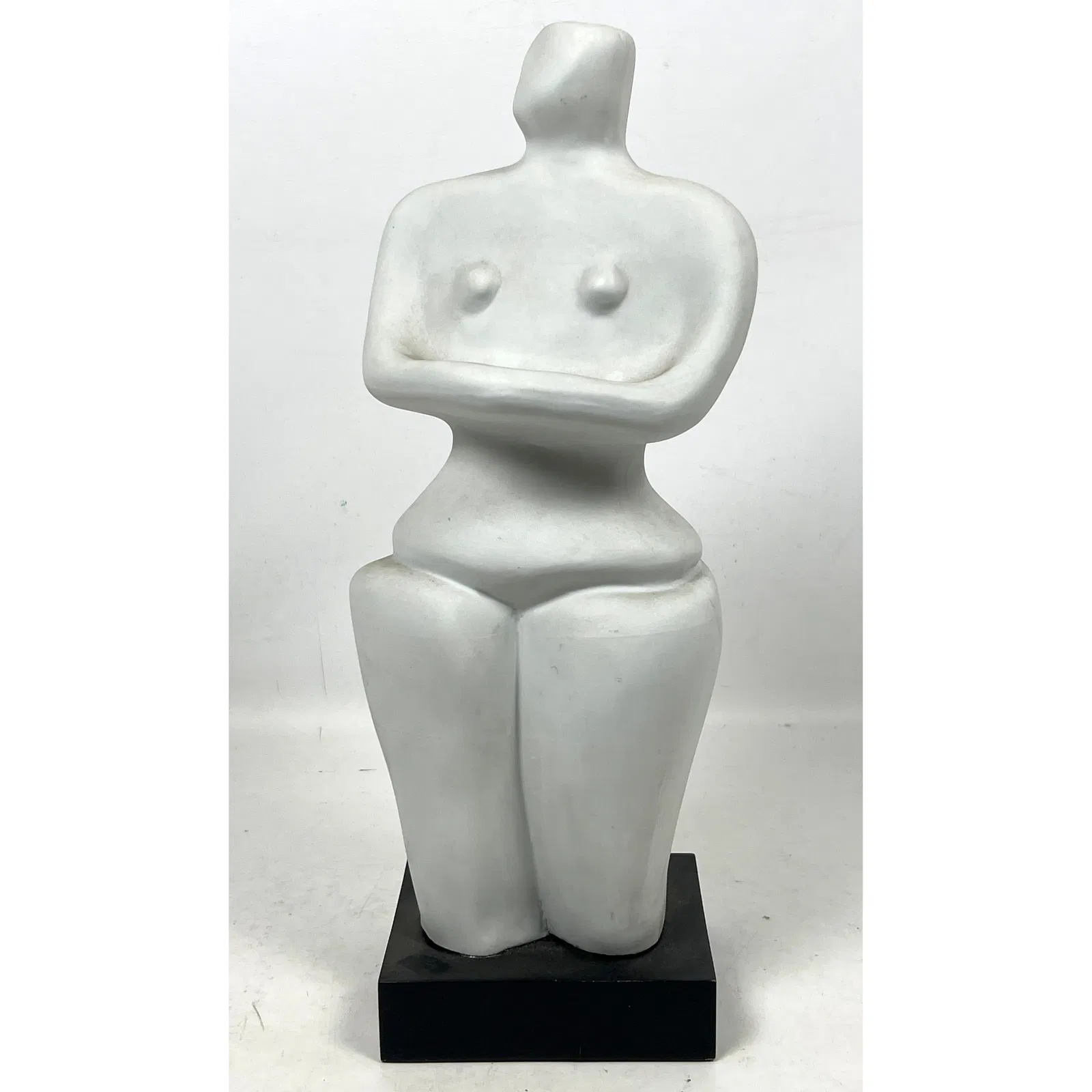 Glazed Ceramic Modernist Nude Female Figure. Abstract Sculpture. Black Base. Not Marked.
