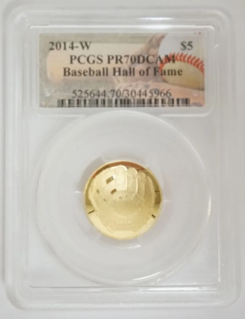 GOLD BASEBALL HALL OF FAME 5 DOLLAR GOLD COIN