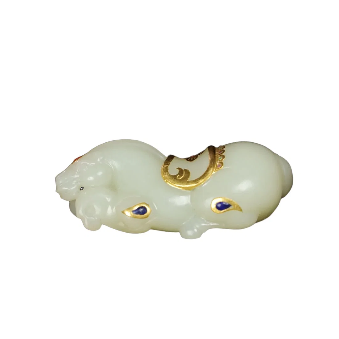 Gold-plated and gem-encrusted horse and Hetian jade