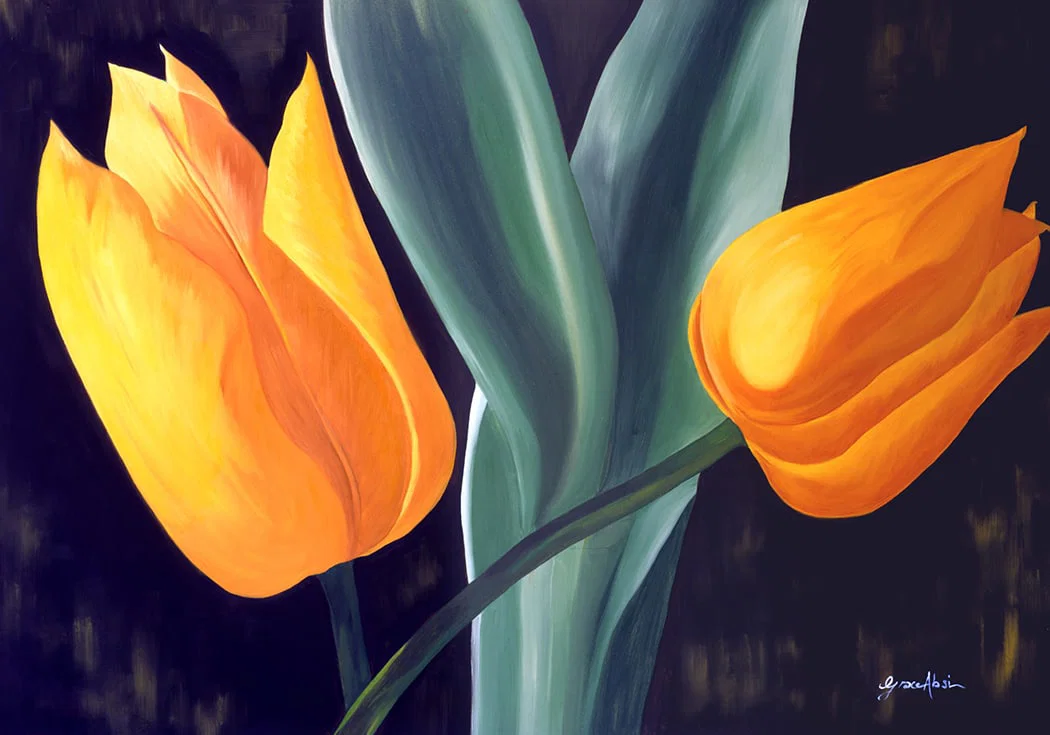 Grace Absi Yellow Tulips 2001 Oil Painting on Canvas