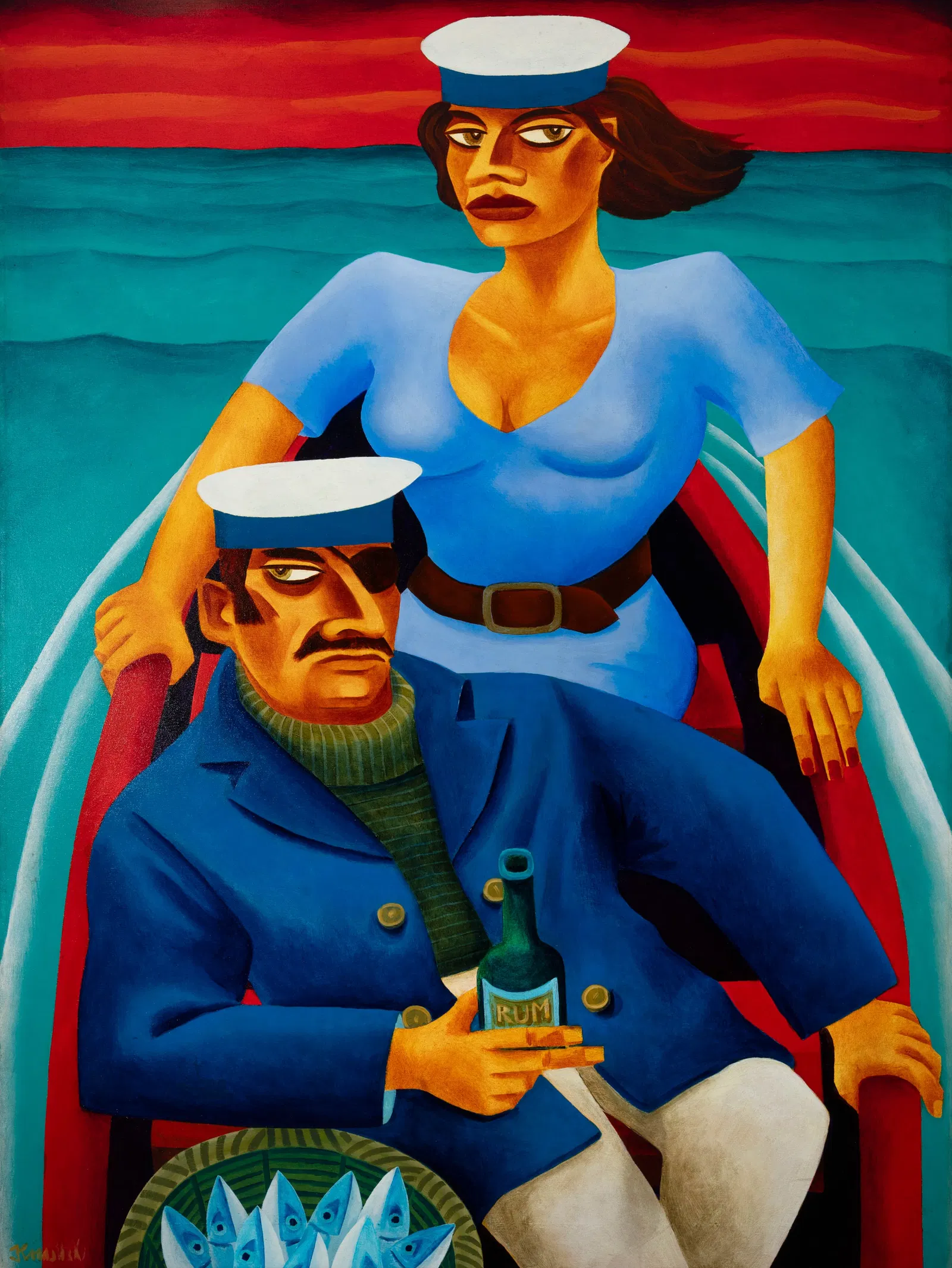 Graham Knuttel (1954-2023) A Couple on a Boat Oil on canvas, 131.5 x 98cm (51¾ x 38½'')