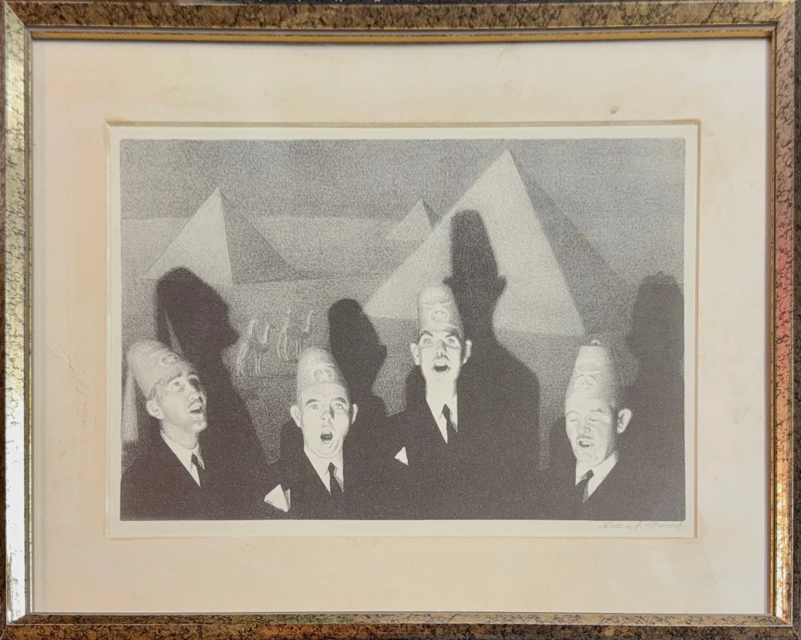 Grant Wood, Antique Lithograph, American (1891 - 1942) Hand Signed, 'Shrine Quartet'