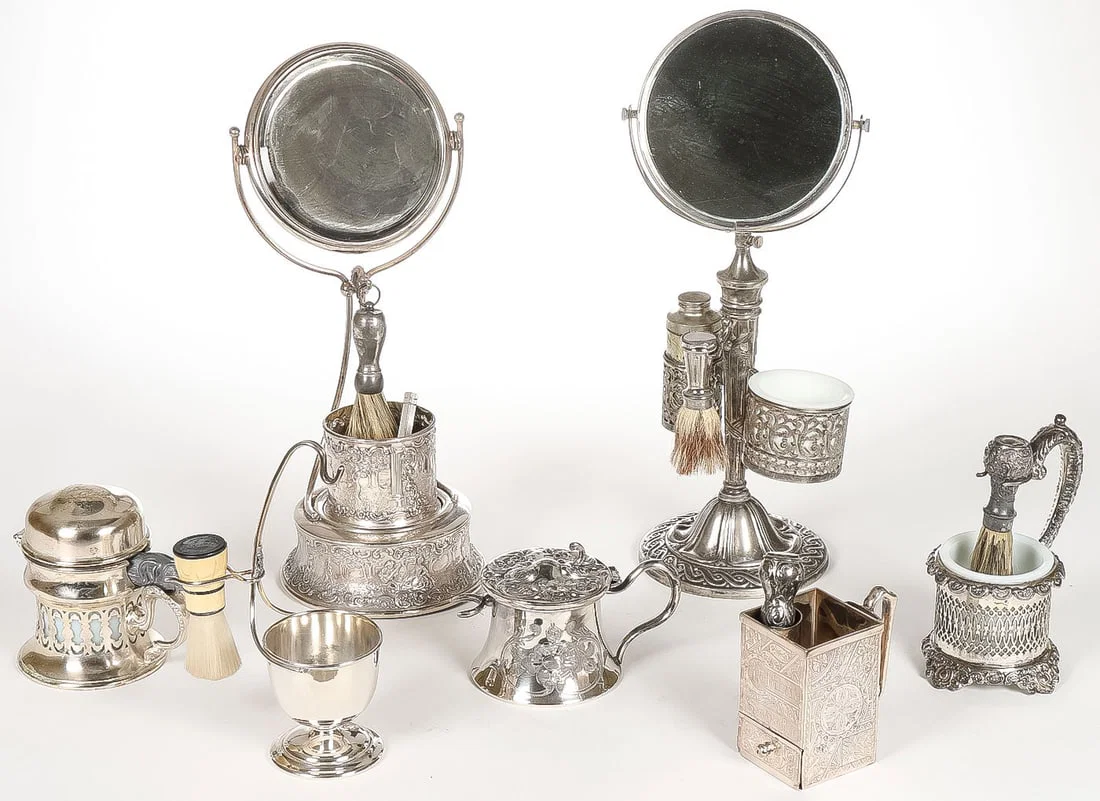 GREAT SILVER-PLATED SHAVING CUPS & MIRRORS