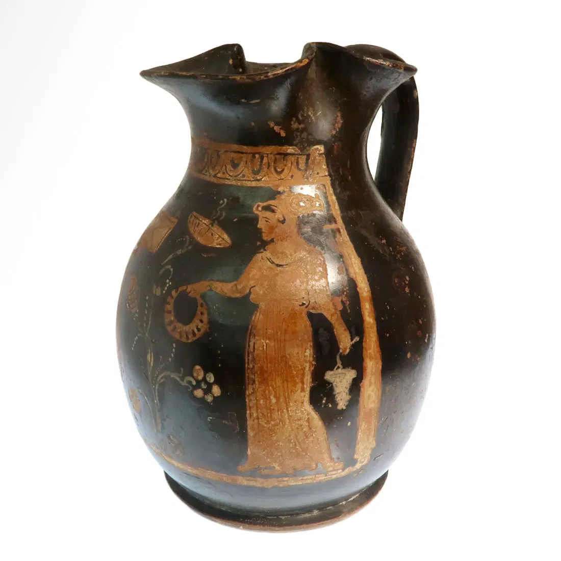 Greek Apulian Red Figure Oinochoe with Ariadne and Dionysus (Manner of Varrese Painter),c. 350-340BC