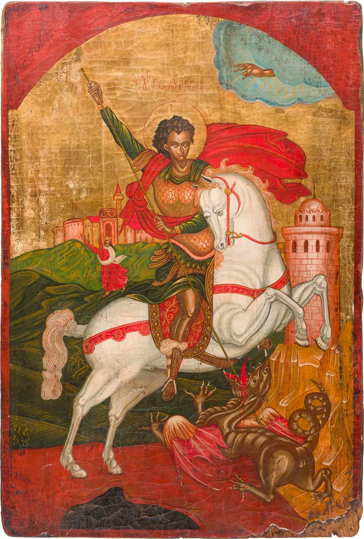 | GROSSE IKONE MIT DEM HEILIGEN GEORG DEM DRACHENTOeTER