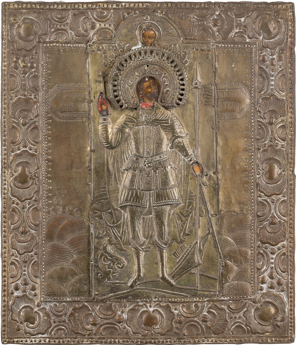 | GROSSE IKONE MIT DEM HEILIGEN JOHANNES DEM KRIEGER MIT OKLAD