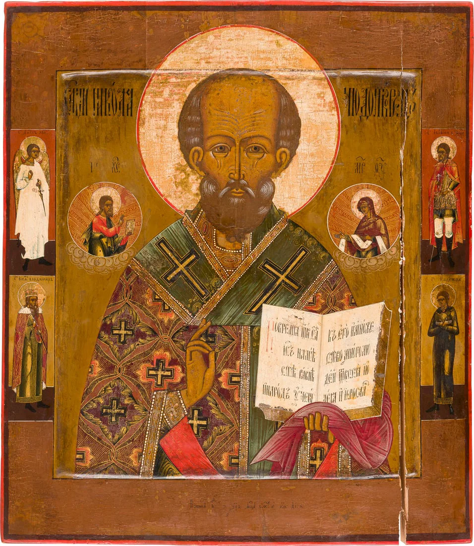 | GROSSFORMATIGE, DATIERTE IKONE MIT DEM HEILIGEN NIKOLAUS VON MYRA